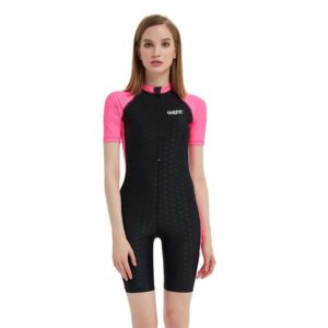 Women Short Sleeve Shorty Wetsuit with Pink Trim