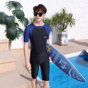 Men Short Sleeve Surf Rash Guard Blue and Black