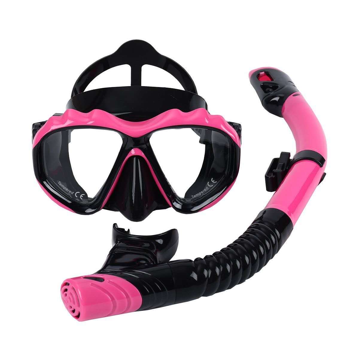 Ergonomic Black and Pink Diving Mask with Snorkel