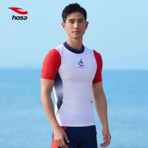 Men Hosa White and Red Short Sleeve Rash Guard