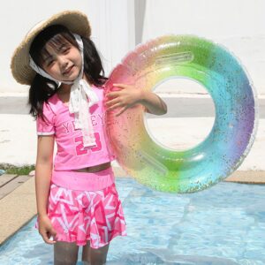 Kids Rainbow Inflatable Swim Ring and Swimwear Set