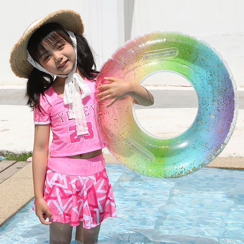 Kids Rainbow Inflatable Swim Ring and Swimwear Set